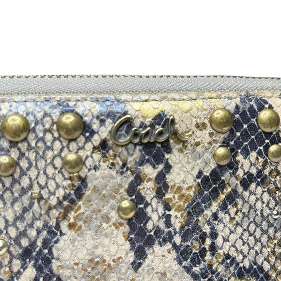 Coach Metallic Snakeprint Wallet Studs Zipper - Picture 2 of 8